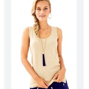 Lilly Pulitzer Elizabella Sweater Tank Heathered Camel Gold Sparkling Metallic M
